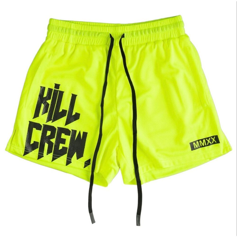 Kill Crew Muay Thai Shorts (Mid Thigh Cut) - Neon Bright Yellow Unisex S Gym
